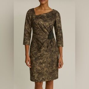 Rickie Freeman Teri Jon Special Occasion Dress Size:4 Tan/Bronze & side Beads